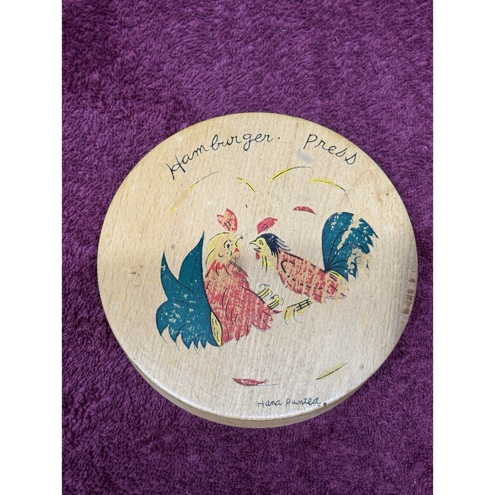 Vintage Hamburger Press Hand Painted Fighting Roosters Japan 1950s